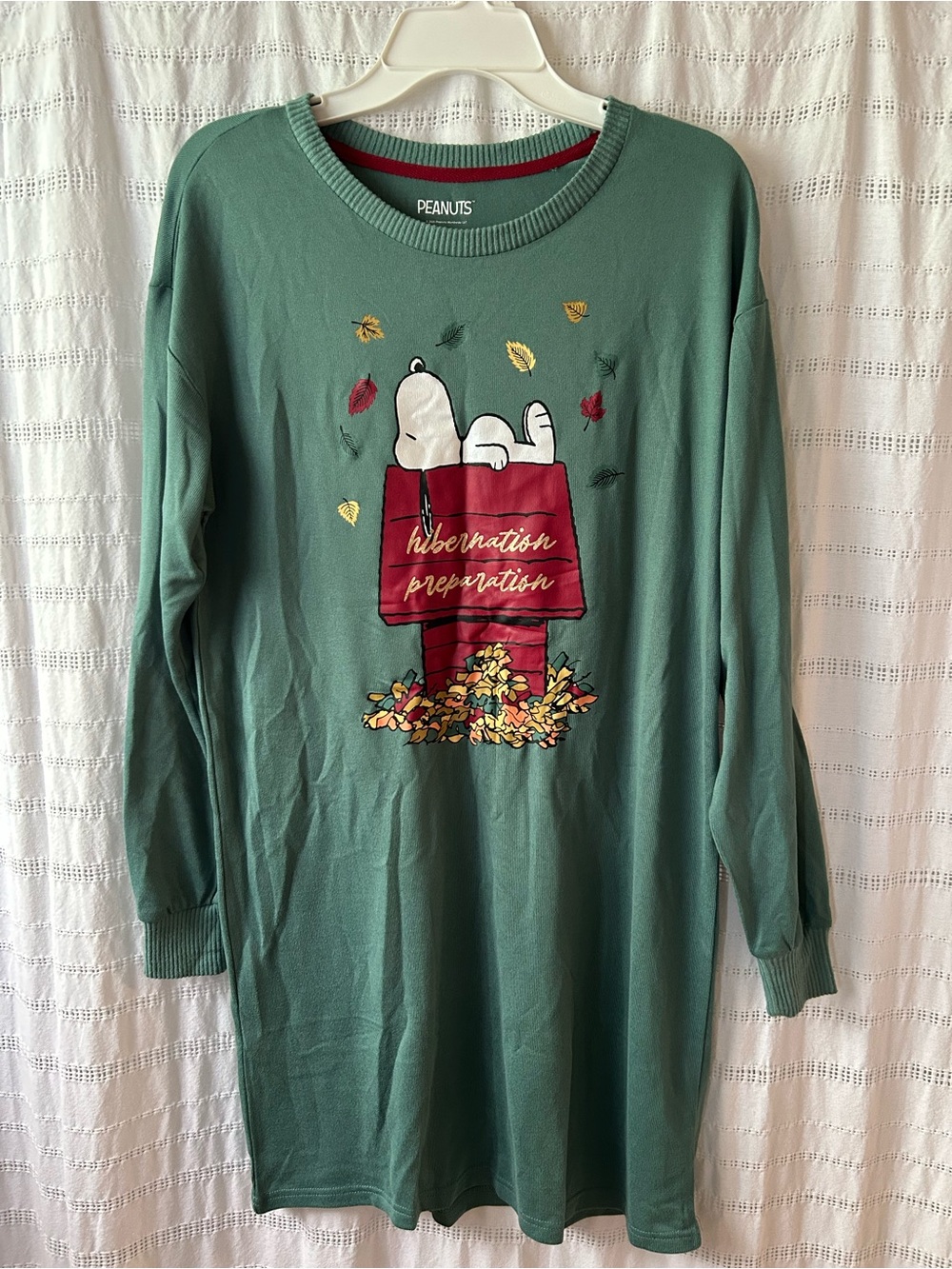 Peanuts Snoopy Green Pajama Nightshirt Dress Fall/Hibernation